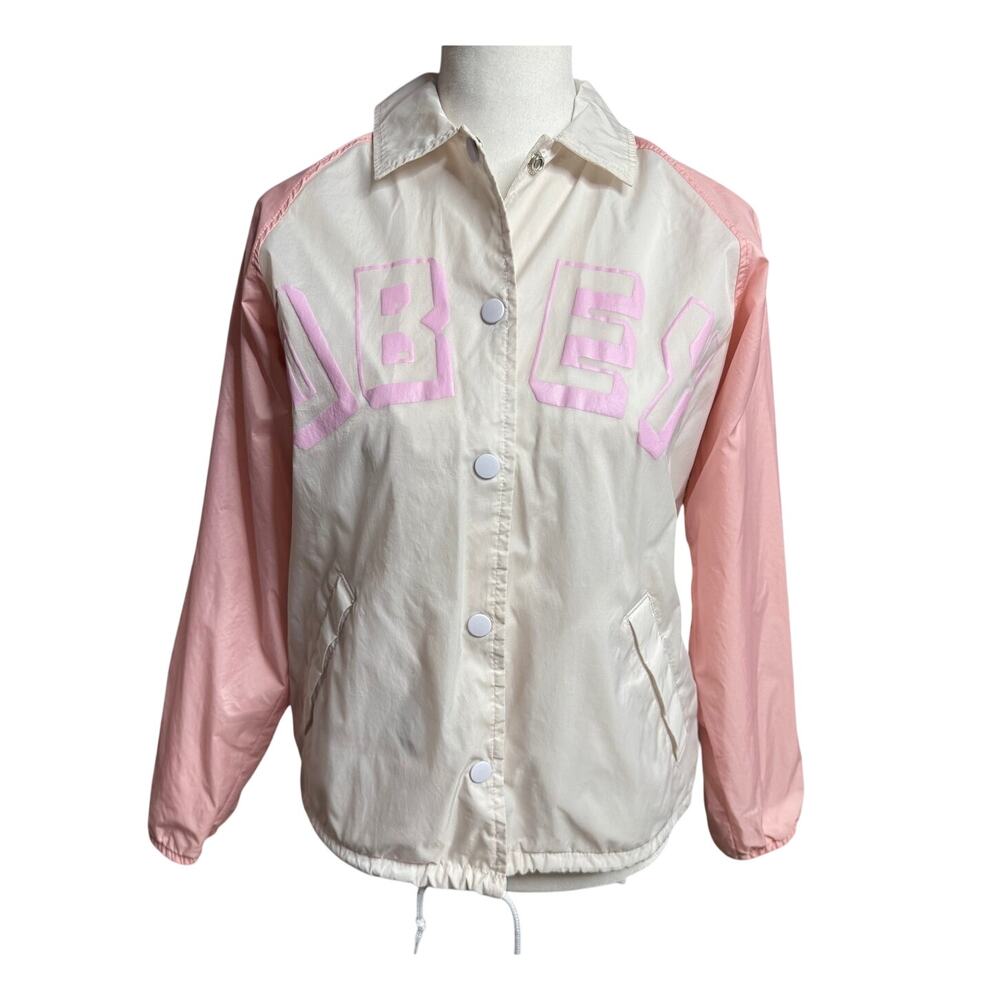 OBEY Pink & White Colorblock Windbreaker Coaches Jacket Size S